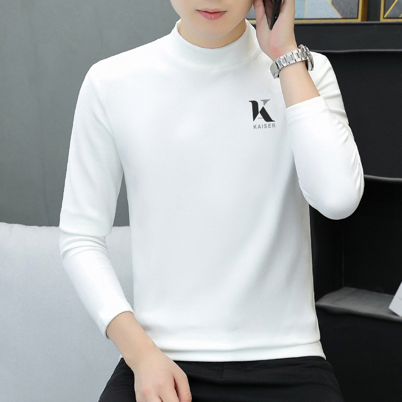 Autumn/Winter 2025 New German Velvet Half High Collar with Thick Velvet Long Sleeve T-shirt for Men, Warm Bottom Shirt, Inner Layer for Autumn Clothes