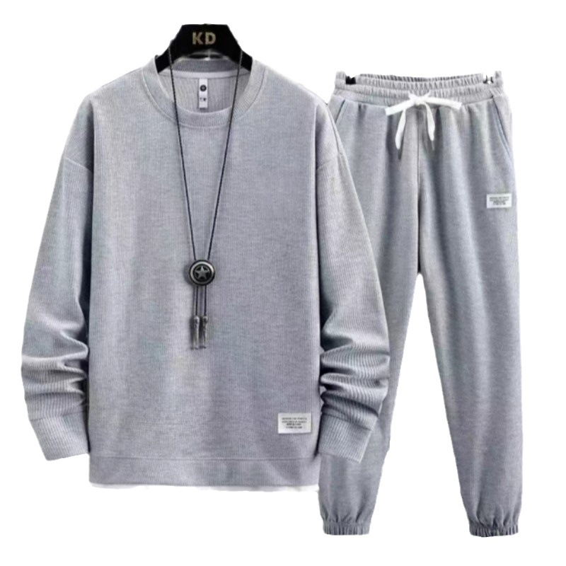 Waffle round neck hoodie set for autumn and winter, new solid color casual Hong Kong style loose long sleeved top Waffle round neck hoodie set for autumn and winter, new solid color casual Hong Kong style loose long sleeved top