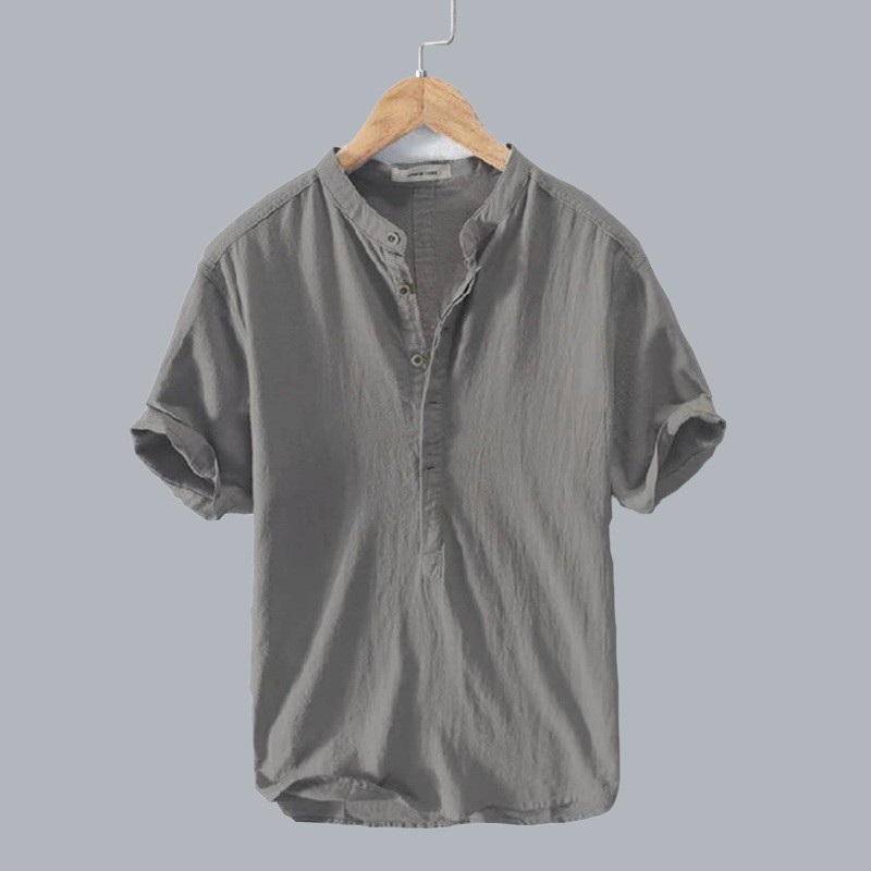 2025 cross-border summer simple casual men's shirt pullover linen loose youth shirt fashionable top short sleeved shirt 2025 cross-border summer simple casual men's shirt pullover linen loose youth shirt fashionable top short sleeved shirt