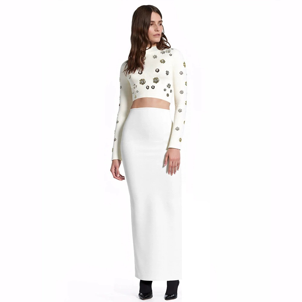 New slim fit fashion two-piece long sleeved top, hip hugging skirt, autumn and winter women's sexy European and American bandage set
