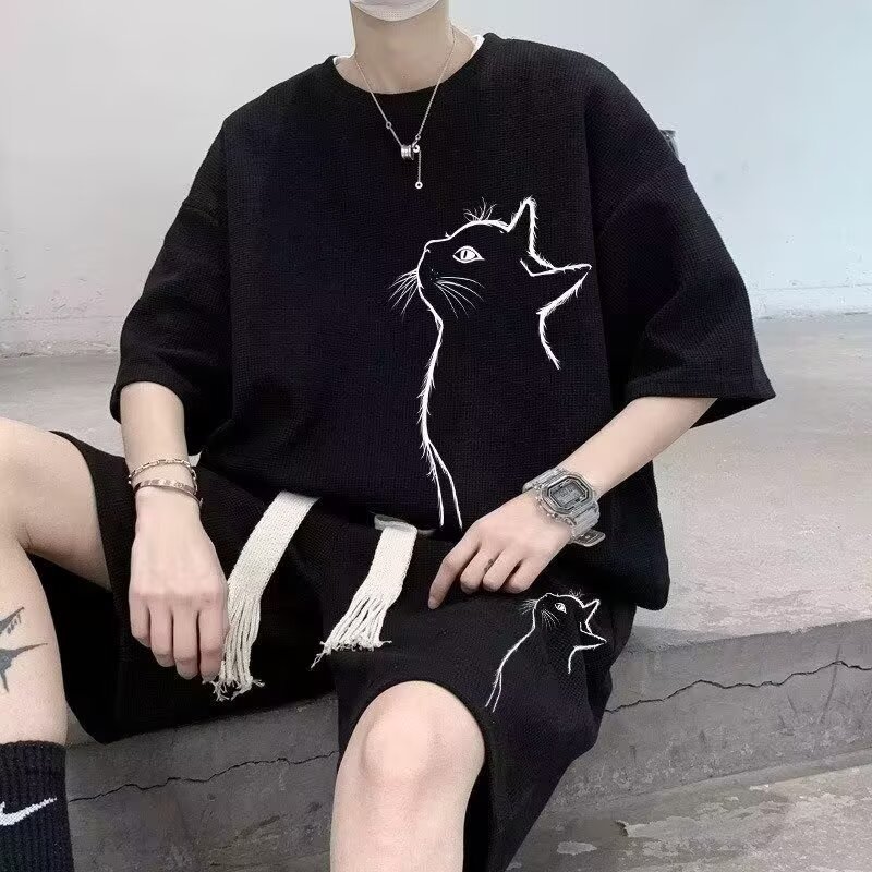 Sportswear set men's summer short sleeved T-shirt basketball jacket casual shorts two-piece set Korean version trend Sportswear set men's summer short sleeved T-shirt basketball jacket casual shorts two-piece set Korean version trend