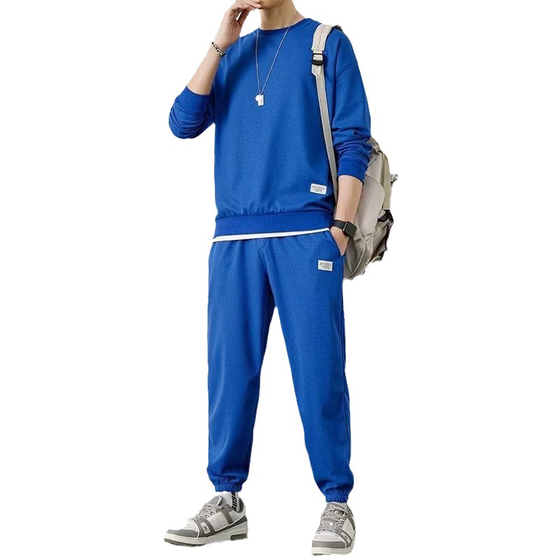 Casual sports hoodie set for men's autumn and winter new style Hong Kong style loose fit waffle round neck hoodie Casual sports hoodie set for men's autumn and winter new style Hong Kong style loose fit waffle round neck hoodie