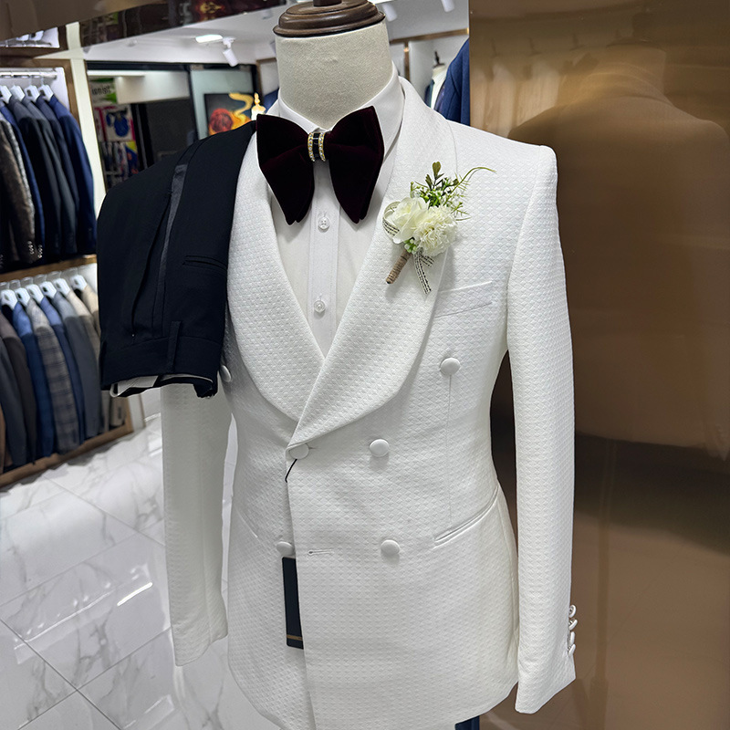 Man suit cross-border foreign trade jacquard men's wedding casual hosting suit set 3-piece business suit