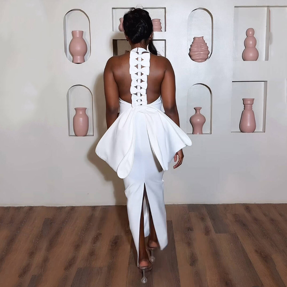 New sexy backless bandage dress fashionable European and American women's bow sexy evening dress cross-border Amazon