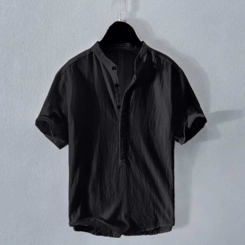 2025 cross-border summer simple casual men's shirt pullover linen loose youth shirt fashionable top short sleeved shirt 2025 cross-border summer simple casual men's shirt pullover linen loose youth shirt fashionable top short sleeved shirt