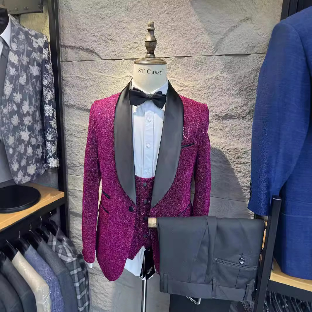 25 LV Man suit cross-border foreign trade jacquard men's wedding casual hosting suit 3-piece set 3Pcs