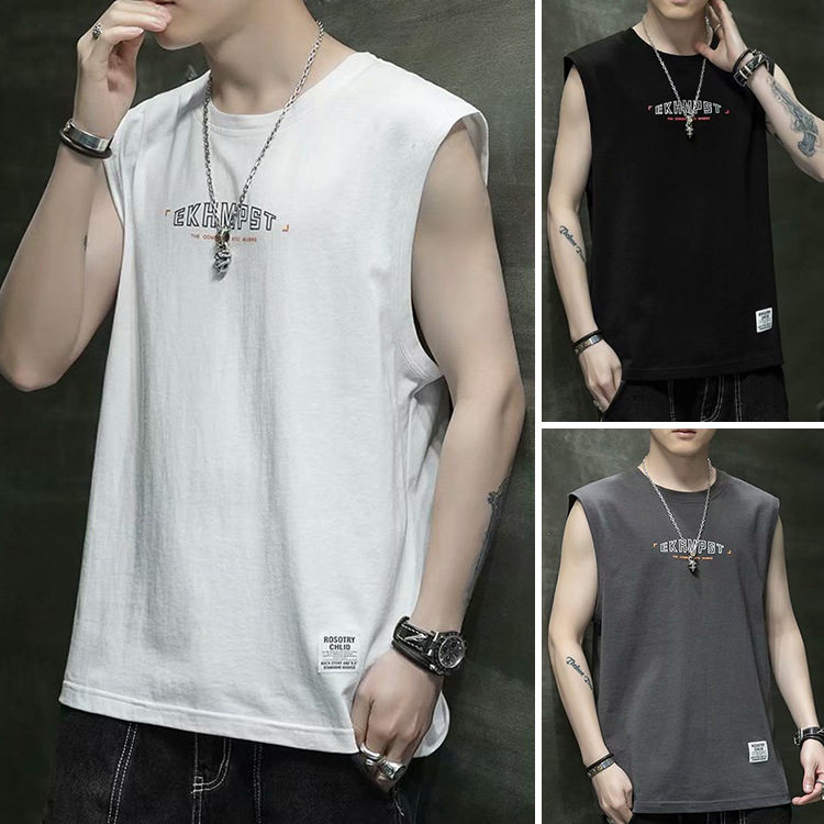 Tank top men's 2022 summer new Korean version sleeveless T-shirt base sport thin loose student vest