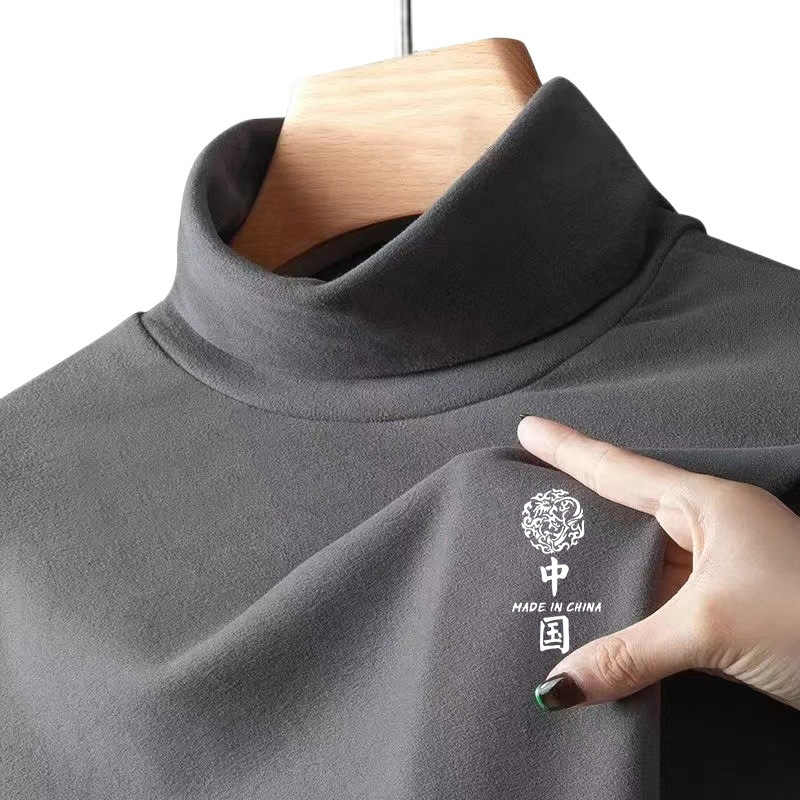 Manufacturer's straight autumn and winter warm and skin friendly German velvet semi high neck long sleeved T-shirt, slim fit base shirt, middle-aged men's autumn clothes