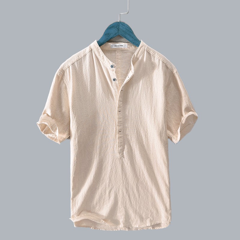 2025 cross-border summer simple casual men's shirt pullover linen loose youth shirt fashionable top short sleeved shirt 2025 cross-border summer simple casual men's shirt pullover linen loose youth shirt fashionable top short sleeved shirt