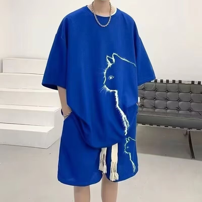 Sportswear set men's summer short sleeved T-shirt basketball jacket casual shorts two-piece set Korean version trend Sportswear set men's summer short sleeved T-shirt basketball jacket casual shorts two-piece set Korean version trend