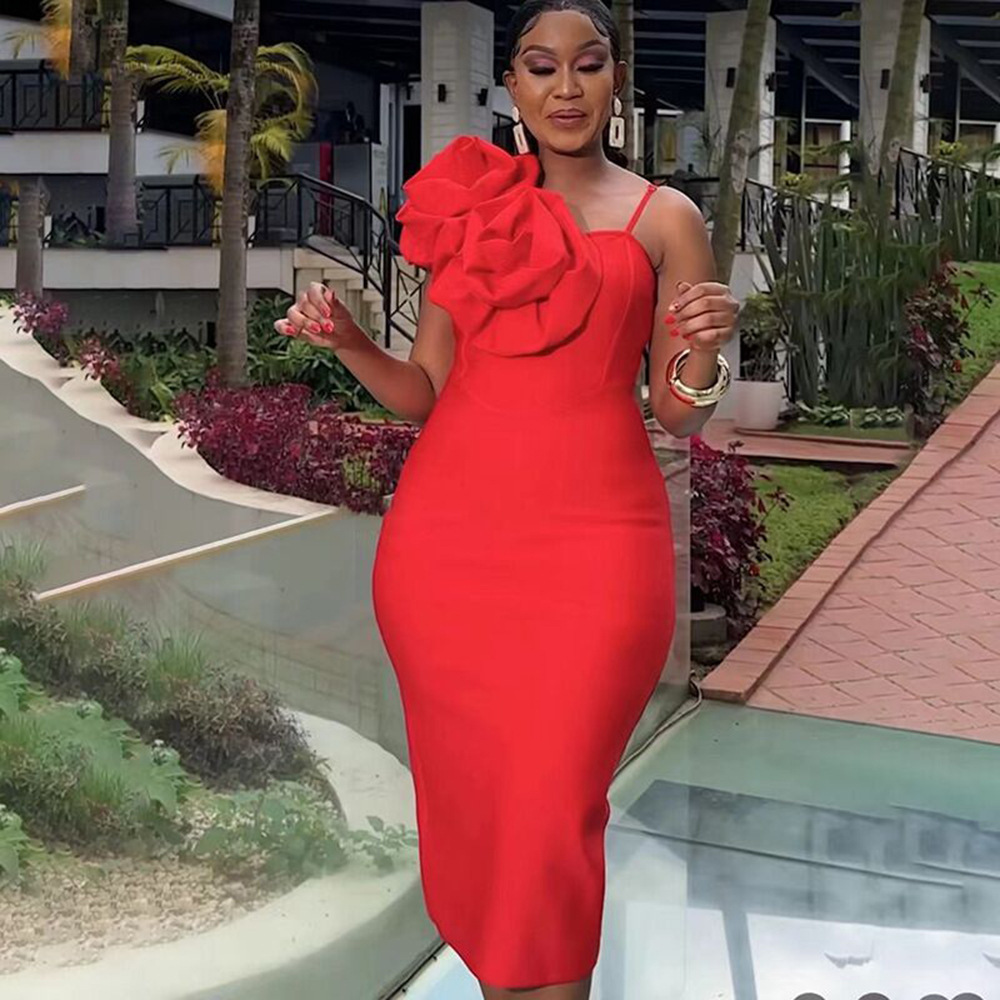 2025 Spring New Dress Sexy Strap Three Dimensional Flower Style Bandage Dress European and American Cross border Women's Wear