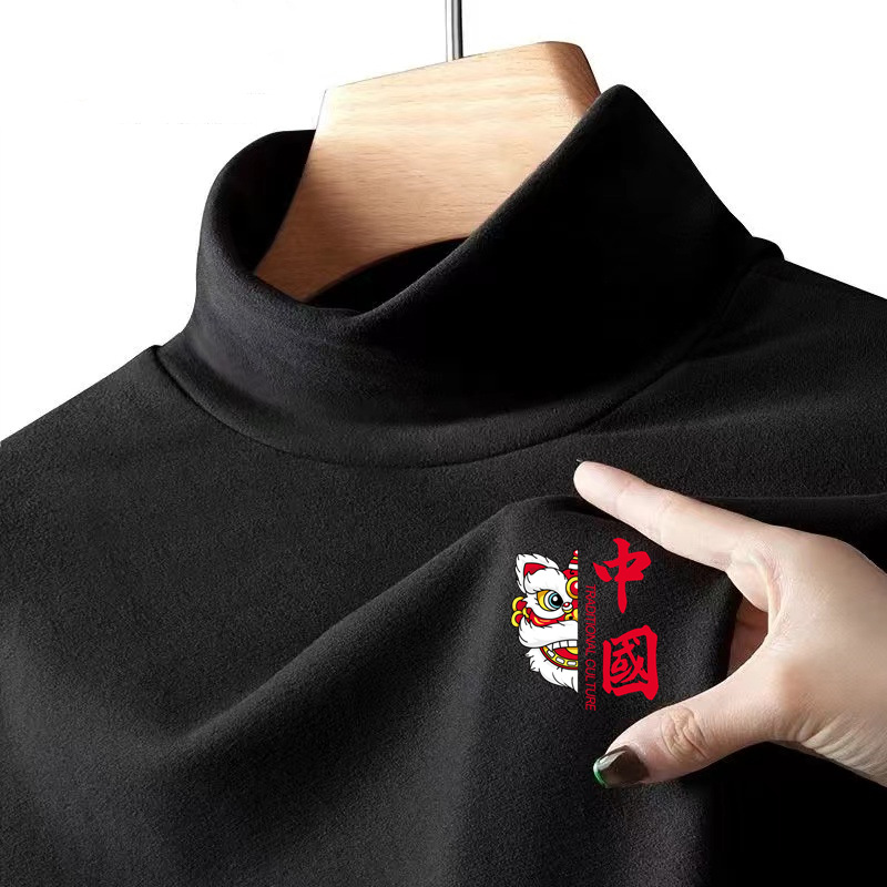 German velvet semi high neck and thick velvet base shirt, warm long sleeved T-shirt, autumn and winter young men's windproof base coat, autumn clothes