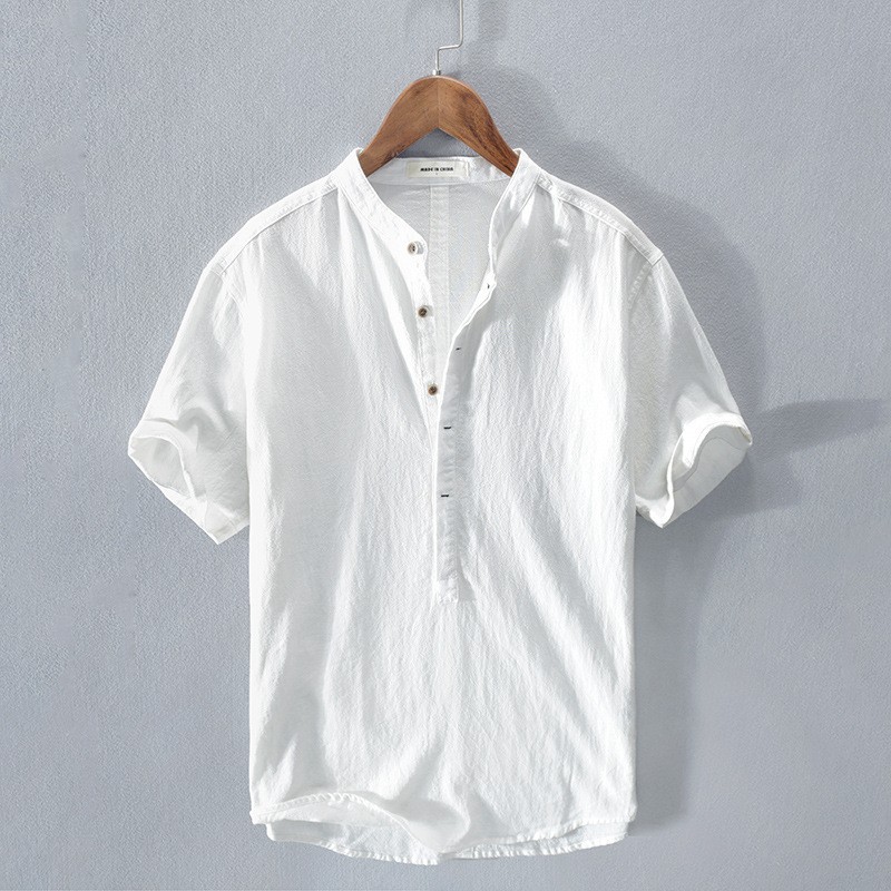 2025 cross-border summer simple casual men's shirt pullover linen loose youth shirt fashionable top short sleeved shirt 2025 cross-border summer simple casual men's shirt pullover linen loose youth shirt fashionable top short sleeved shirt