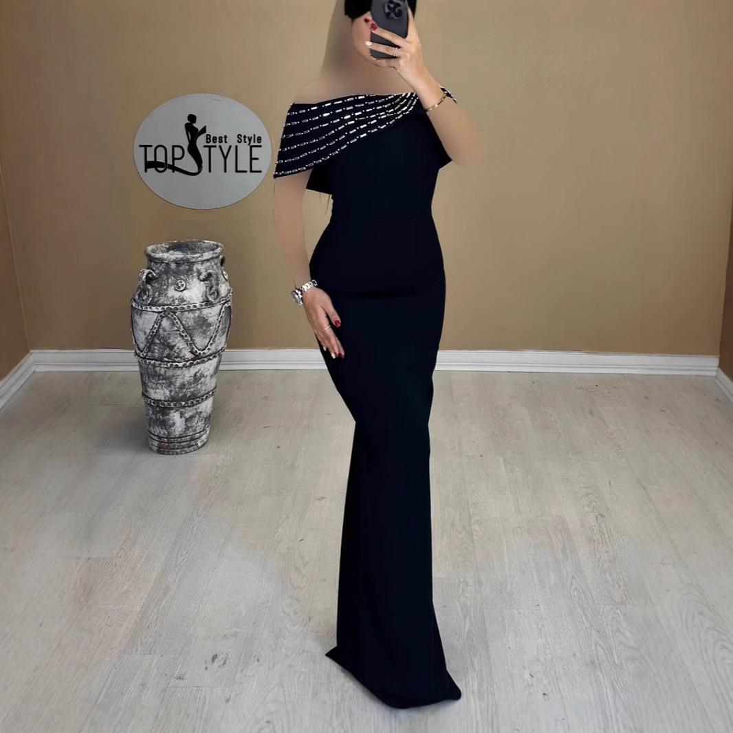2025 summer new one shoulder bandage dress sleeveless diamond socialite slim fit slimming long dress sexy dress