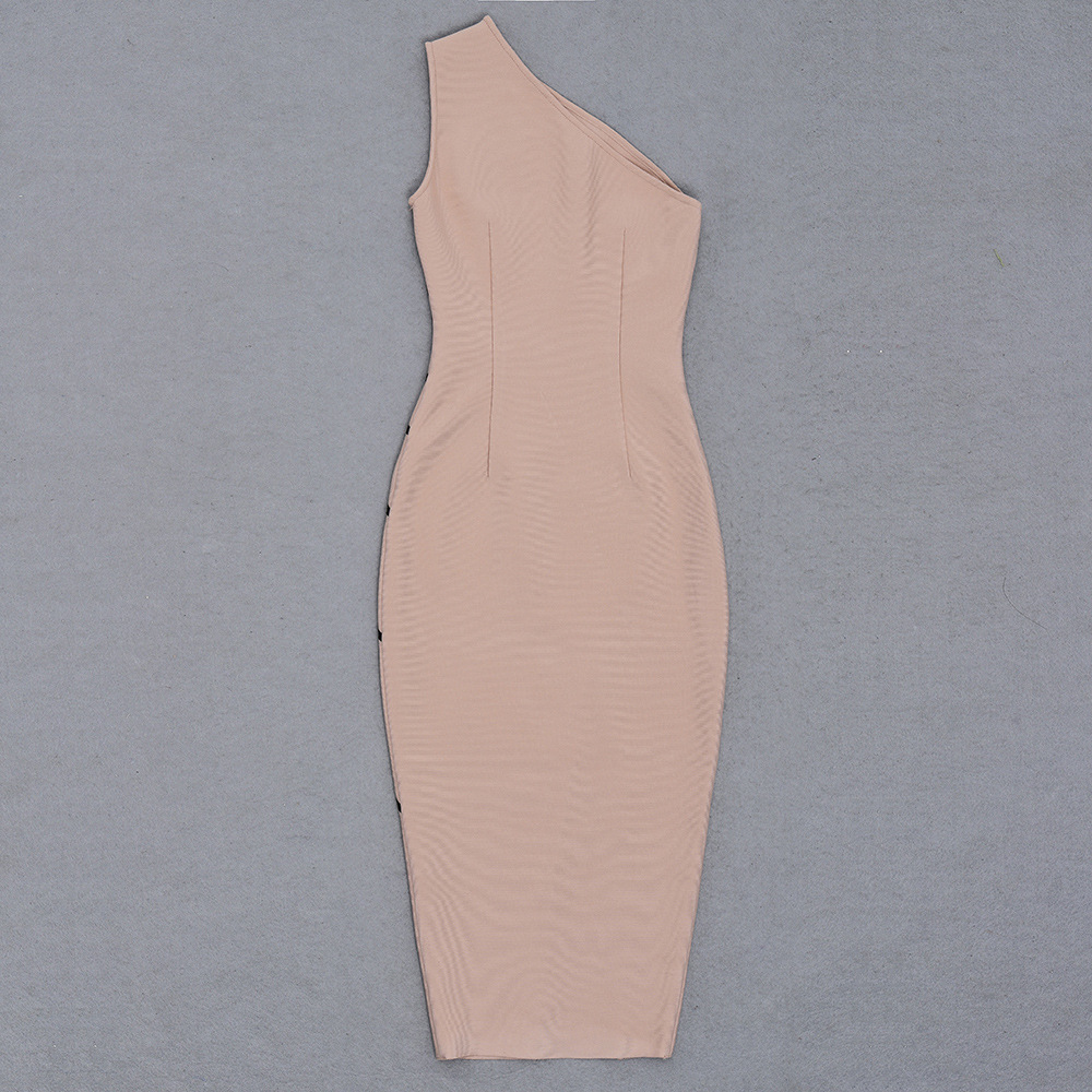 Slim fit new fashionable European and American sexy cross-border tight fitting sloping shoulder sleeveless design with slit hem bandage dress for women Slim fit new fashionable European and American sexy cross-border tight fitting sloping shoulder sleeveless design with slit hem bandage dress for women