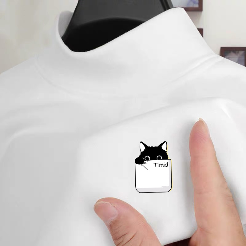 Winter new semi high collar German velvet men's thick printed long sleeved T-shirt with added velvet, warm base shirt