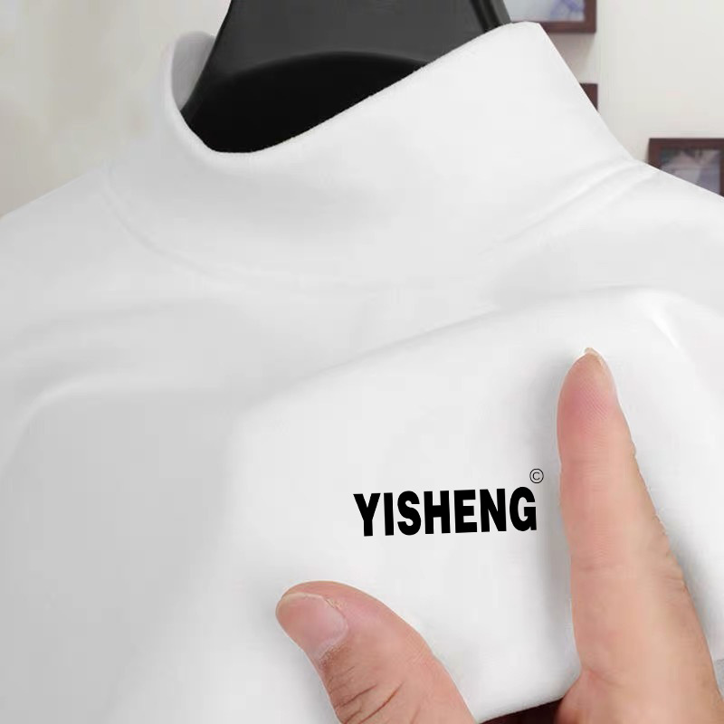 German flannel semi high neck base shirt for men in autumn, paired with a coat, suit base with flannel, mature and stable men's long sleeved t-shirt