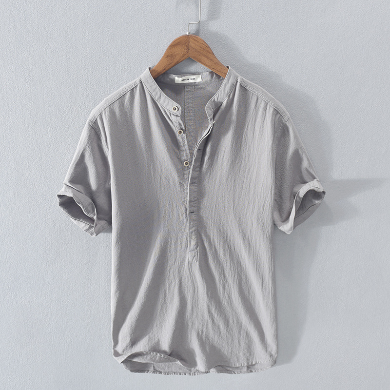 Cross border summer simple linen casual men's shirt pullover, handsome and fashionable loose youth shirt, one piece hair replacement Cross border summer simple linen casual men's shirt pullover, handsome and fashionable loose youth shirt, one piece hair replacement