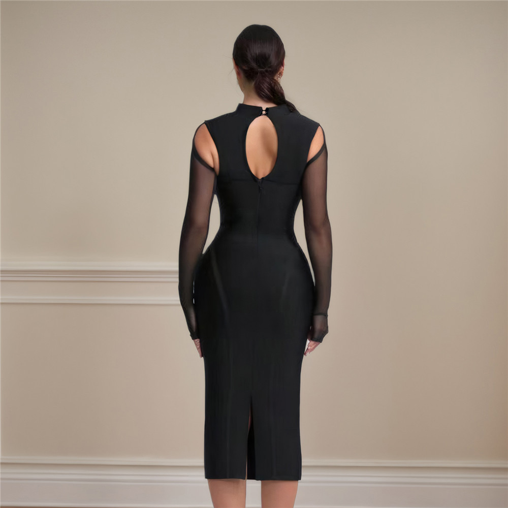 New bandage dress with European and American slit, elegant and sexy evening gown temperament, slim fit and fashionable women's clothing New bandage dress with European and American slit, elegant and sexy evening gown temperament, slim fit and fashionable women's clothing