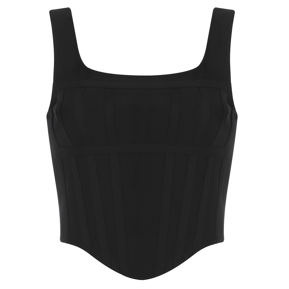 2022 autumn and winter new American fishbone design base shirt for spicy women, square neck collarbone sleeveless top