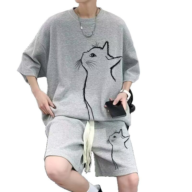 Sportswear set men's summer short sleeved T-shirt basketball jacket casual shorts two-piece set Korean version trend Sportswear set men's summer short sleeved T-shirt basketball jacket casual shorts two-piece set Korean version trend