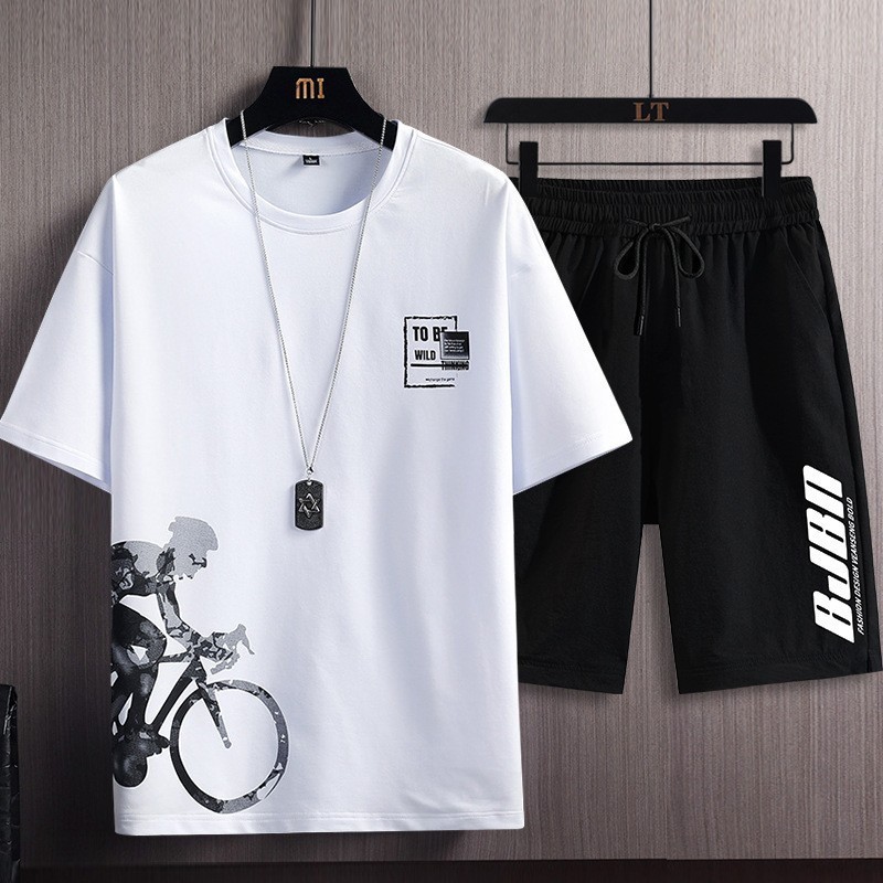 Short sleeved suit men's summer Korean version new fashion trend printed shorts for teenagers two-piece set Short sleeved suit men's summer Korean version new fashion trend printed shorts for teenagers two-piece set
