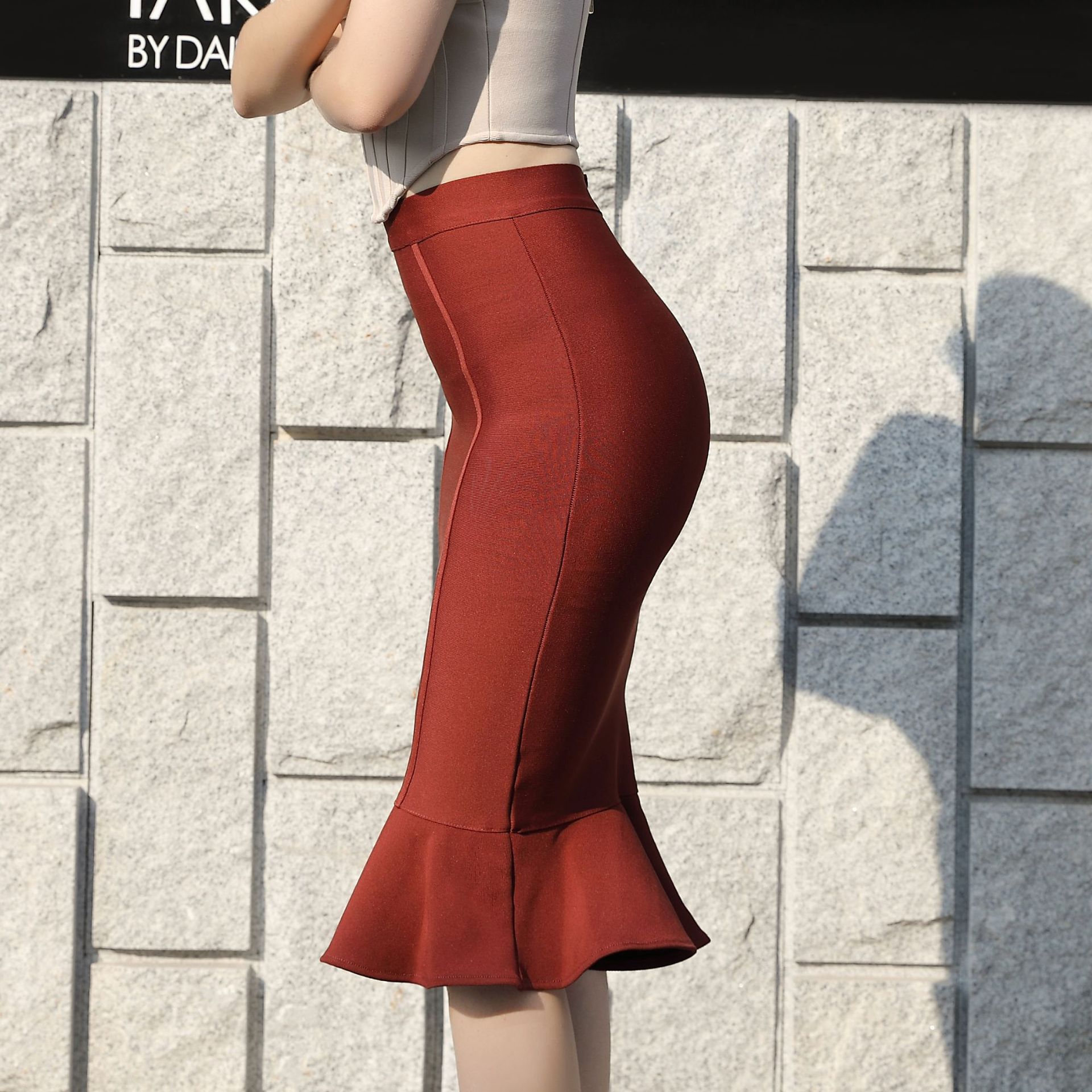 Cross border European and American new style elegant fish tail elastic short skirt sexy women's high waist, hip wrapped bandage skirt Cross border European and American new style elegant fish tail elastic short skirt sexy women's high waist, hip wrapped bandage skirt