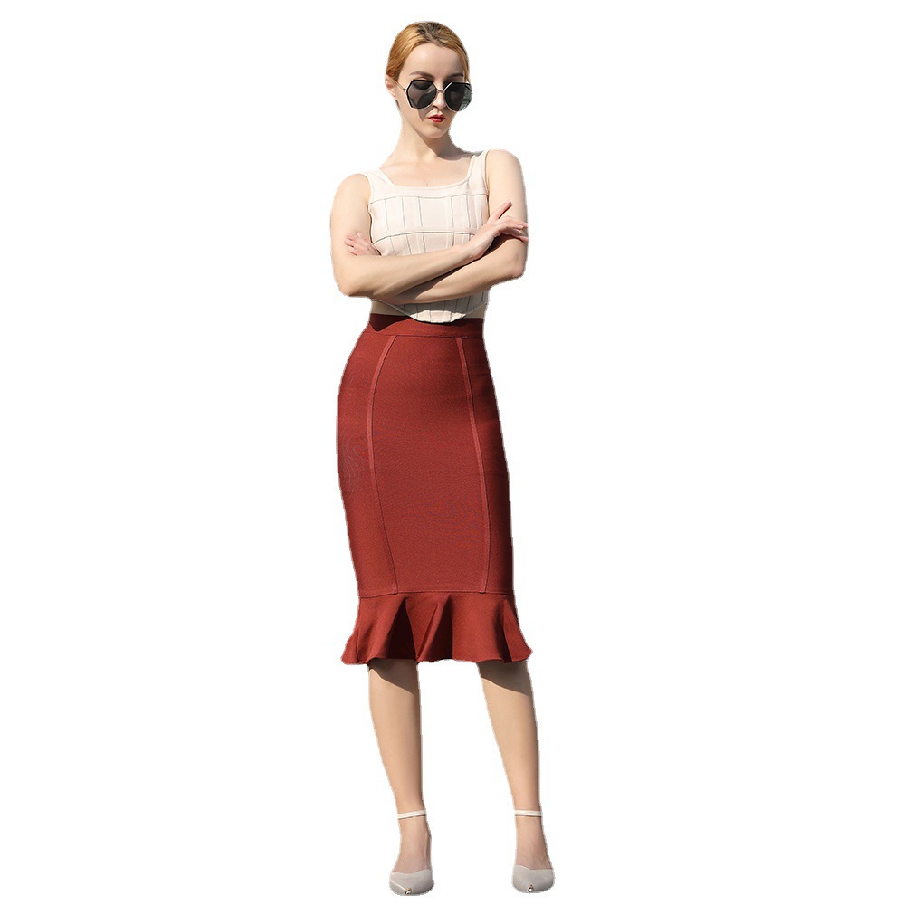 Cross border European and American new style elegant fish tail elastic short skirt sexy women's high waist, hip wrapped bandage skirt Cross border European and American new style elegant fish tail elastic short skirt sexy women's high waist, hip wrapped bandage skirt