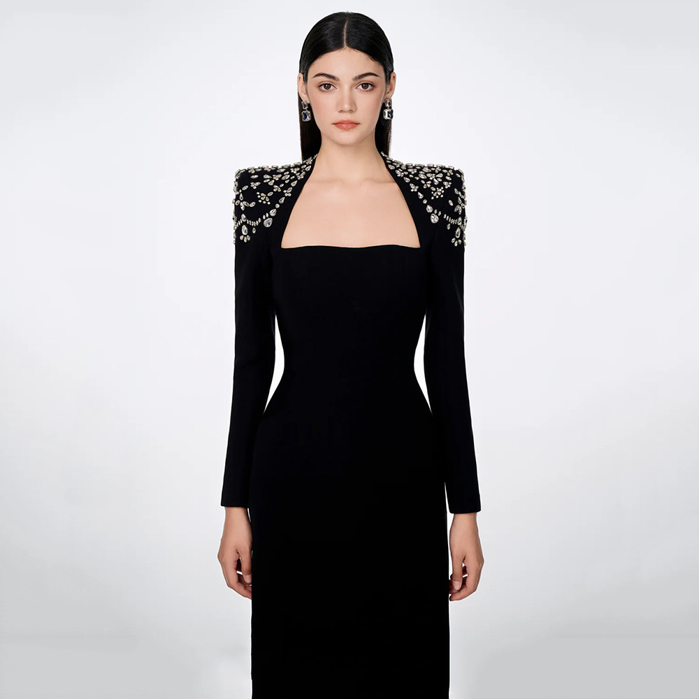 New fashionable long sleeved dress with diamond bandage, autumn European and American slim fit dress, annual meeting, evening dress, banquet New fashionable long sleeved dress with diamond bandage, autumn European and American slim fit dress, annual meeting, evening dress, banquet