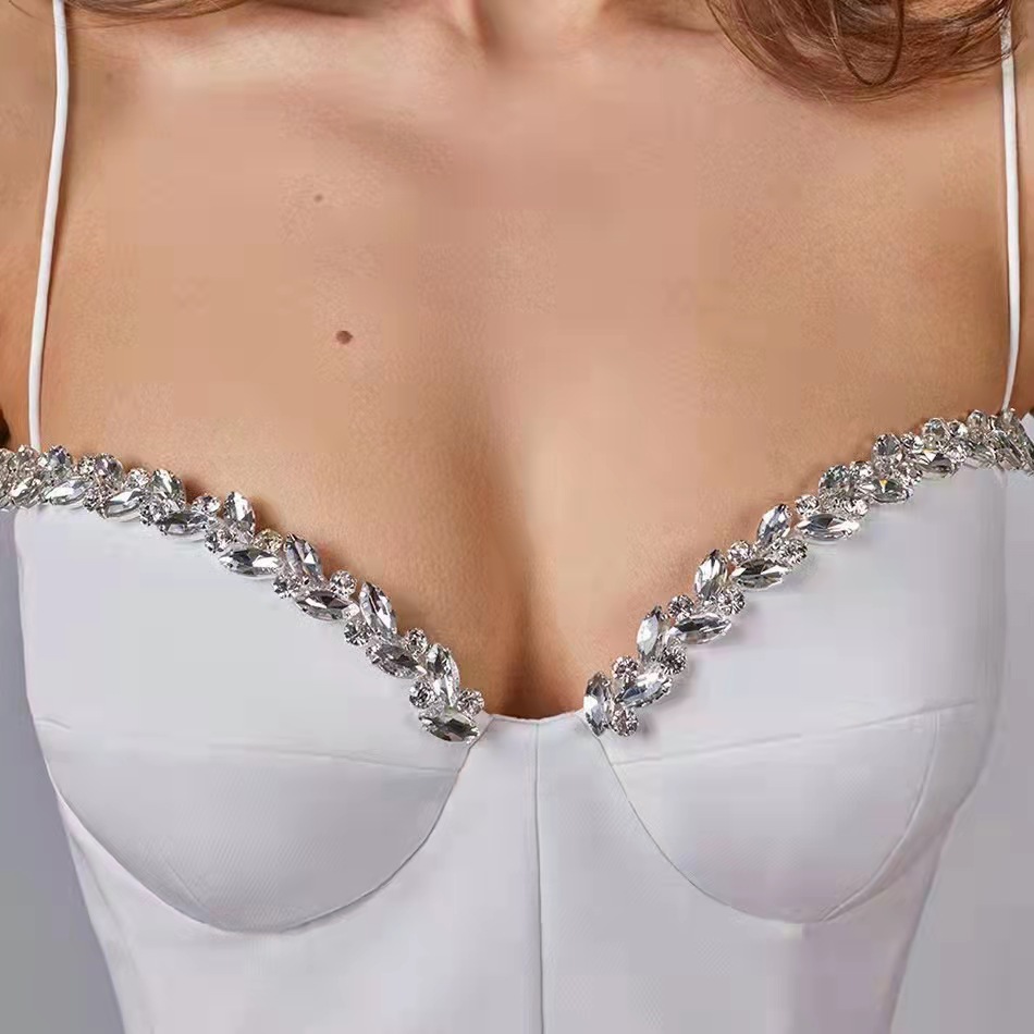 Cross border new 2023 European and American sexy diamond studded socialite temperament suspender slit bandage dress banquet dress Cross border new 2023 European and American sexy diamond studded socialite temperament suspender slit bandage dress banquet dress