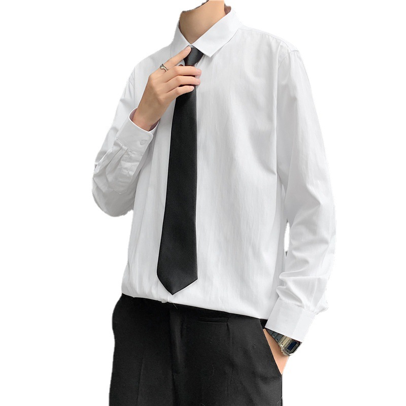 Long sleeved shirt for men in summer and autumn, loose solid color with white lining, Korean style trendy and handsome casual work clothes Long sleeved shirt for men in summer and autumn, loose solid color with white lining, Korean style trendy and handsome casual work clothes