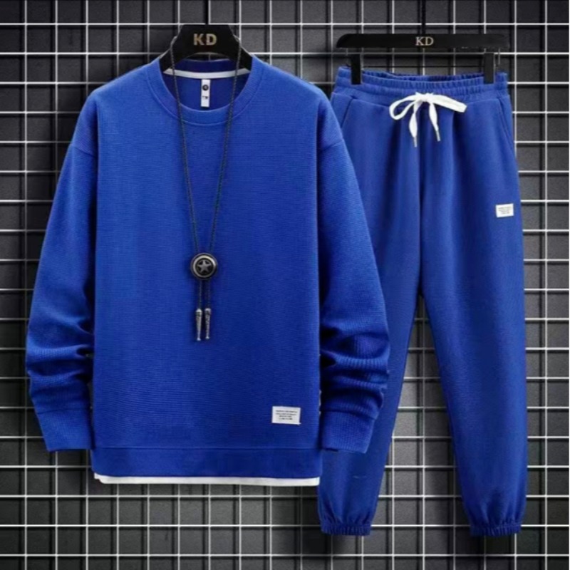 Waffle round neck hoodie set for autumn and winter, new solid color casual Hong Kong style loose long sleeved top Waffle round neck hoodie set for autumn and winter, new solid color casual Hong Kong style loose long sleeved top