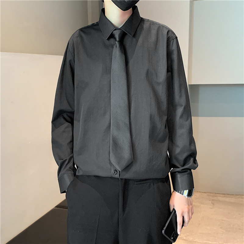 Long sleeved shirt for men in summer and autumn, loose solid color with white lining, Korean style trendy and handsome casual work clothes Long sleeved shirt for men in summer and autumn, loose solid color with white lining, Korean style trendy and handsome casual work clothes