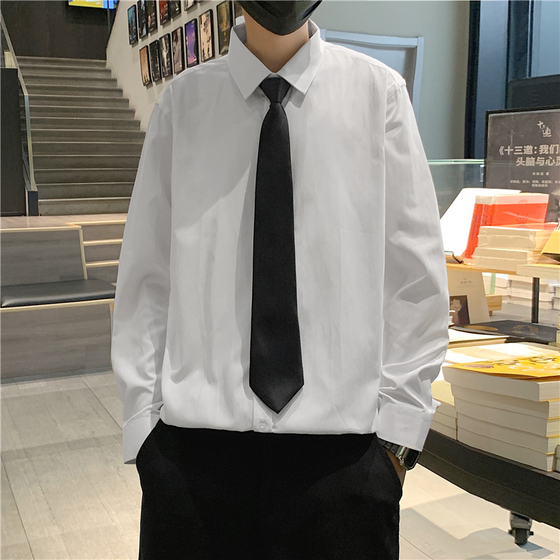 Long sleeved shirt for men in summer and autumn, loose solid color with white lining, Korean style trendy and handsome casual work clothes Long sleeved shirt for men in summer and autumn, loose solid color with white lining, Korean style trendy and handsome casual work clothes