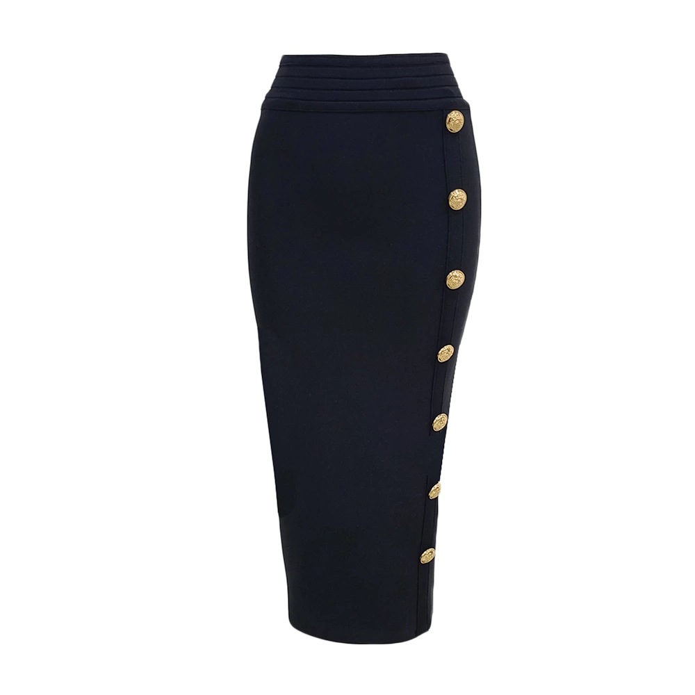 2022 autumn new single row button design slimming high waist half skirt tight fitting hip bandage mid length skirt