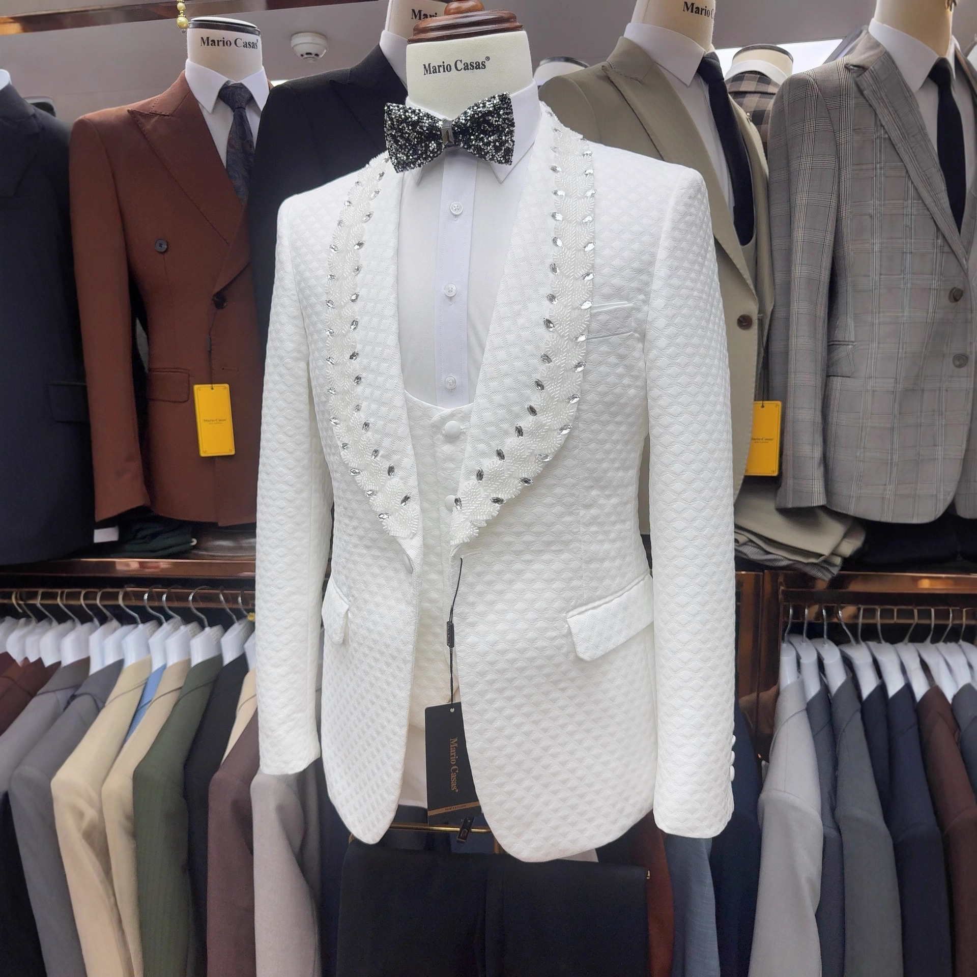 2025 New Man suit Cross border Fashion New Men's Suit Set White Suit Wedding Dress