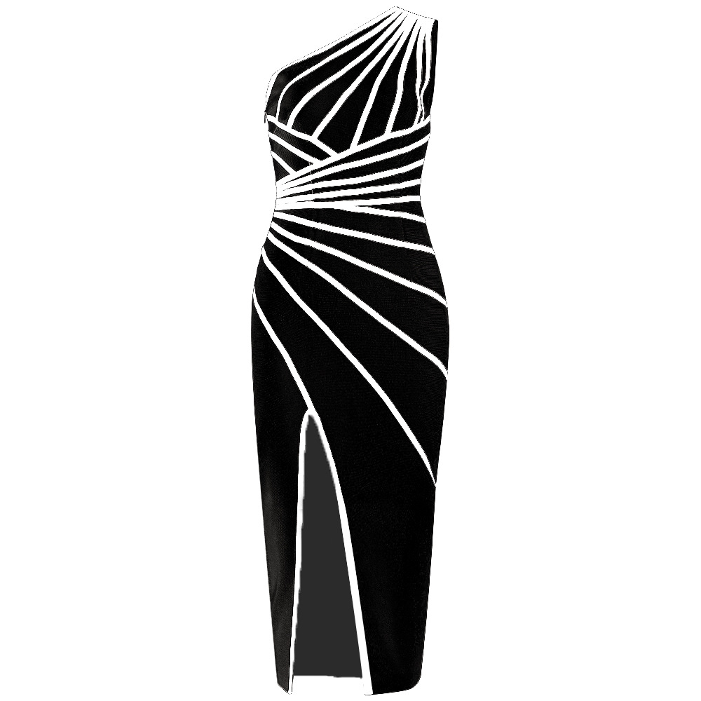 Slim fit new fashionable European and American sexy cross-border tight fitting sloping shoulder sleeveless design with slit hem bandage dress for women Slim fit new fashionable European and American sexy cross-border tight fitting sloping shoulder sleeveless design with slit hem bandage dress for women