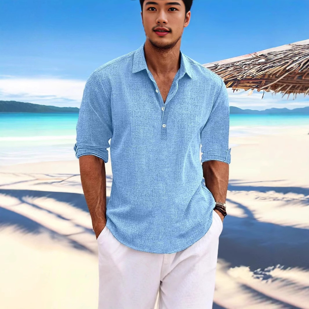 European and American half sleeved men's shirt summer foreign trade cross-border Amazon solid color lapel European size business casual lapel cardigan men