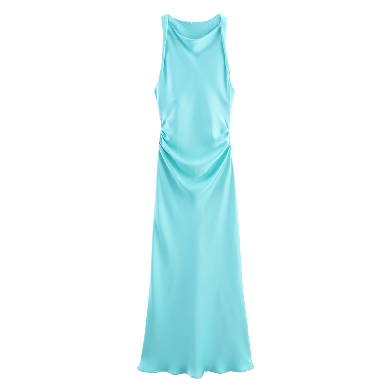 Foreign Trade 2024 Spring New European and American Fashion Round Neck Sleeveless Black Silk Texture Dress for Women 8372090 Foreign Trade 2024 Spring New European and American Fashion Round Neck Sleeveless Black Silk Texture Dress for Women 8372090