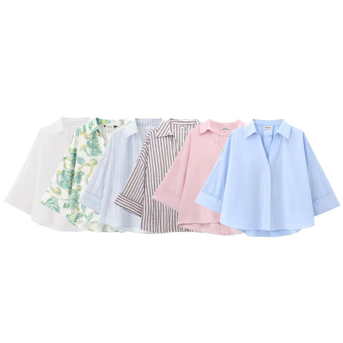 Foreign Trade 2025 Summer Women's Fashion European and American Loose Single breasted Collar Striped Wide Sleeve Shirt for Women 2340939 Foreign Trade 2025 Summer Women's Fashion European and American Loose Single breasted Collar Striped Wide Sleeve Shirt for Women 2340939