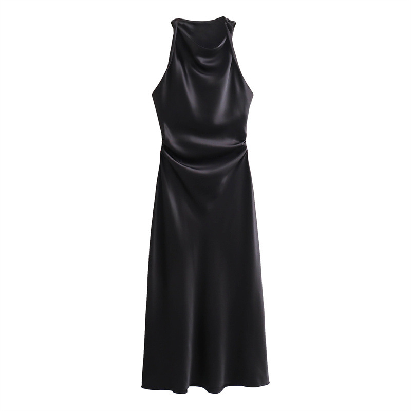 Foreign Trade 2024 Spring New European and American Fashion Round Neck Sleeveless Black Silk Texture Dress for Women 8372090 Foreign Trade 2024 Spring New European and American Fashion Round Neck Sleeveless Black Silk Texture Dress for Women 8372090