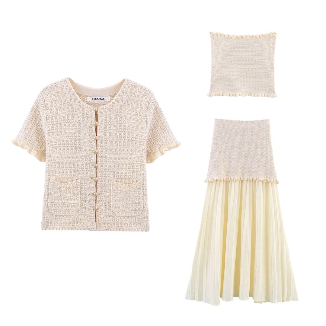 Foreign trade 2025 summer new women's clothing European and American knitted T-shirt elastic strapless skirt set for women 4192041