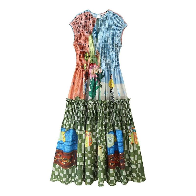 Foreign Trade 2025 Summer New European and American Style Women's Fashion Casual Trendy Sleeveless Loose Fold Printed Dress Foreign Trade 2025 Summer New European and American Style Women's Fashion Casual Trendy Sleeveless Loose Fold Printed Dress