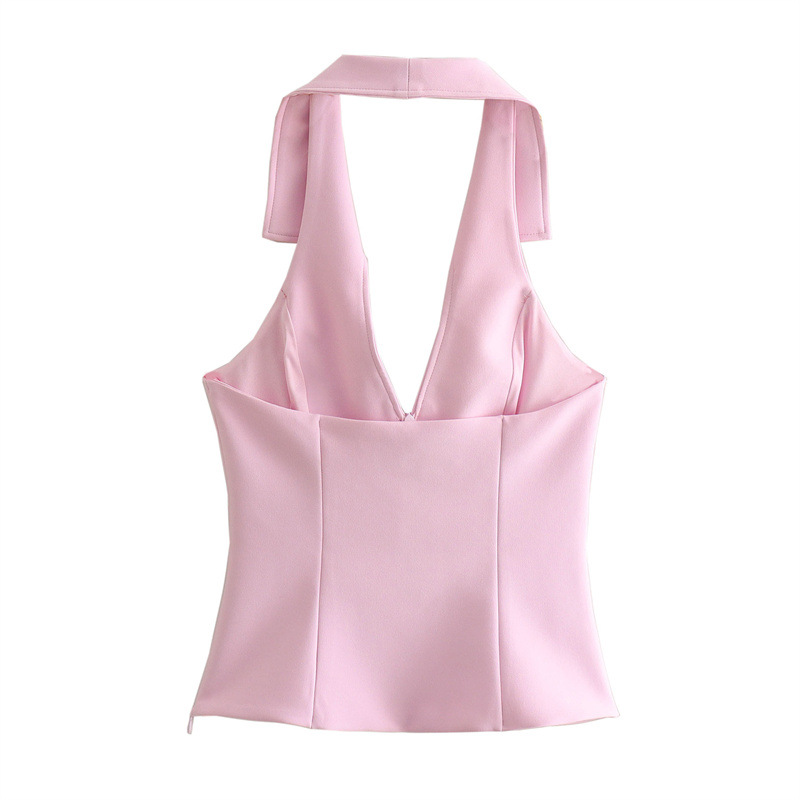 Foreign Trade 2024 Summer New Women's V-neck Sexy Leakage Back Hanging Neck Small Top Stacked Skirt Pants Set 2796777 Foreign Trade 2024 Summer New Women's V-neck Sexy Leakage Back Hanging Neck Small Top Stacked Skirt Pants Set 2796777