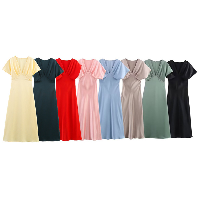 Foreign Trade 2025 Spring/Summer New European and American Style Women's Fashion Temperament Casual Silk Texture Dress 2330399