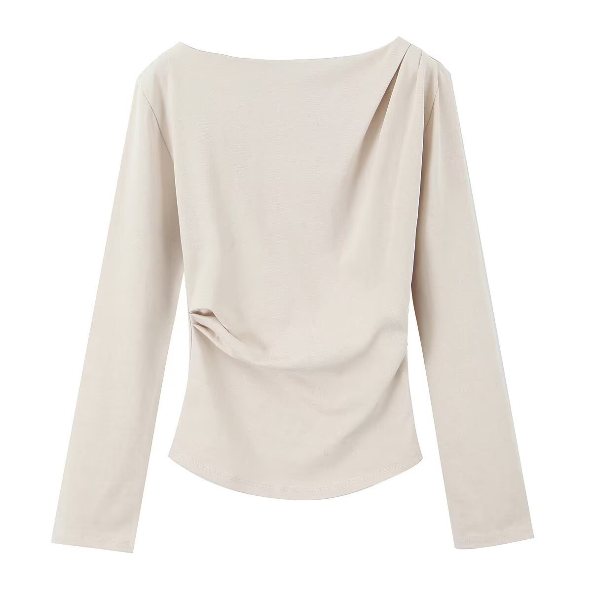 Foreign Trade 2025 Spring New Simple and Versatile Hooded Long Sleeve Fold Asymmetric Elastic Top for Women 1198160 Foreign Trade 2025 Spring New Simple and Versatile Hooded Long Sleeve Fold Asymmetric Elastic Top for Women 1198160