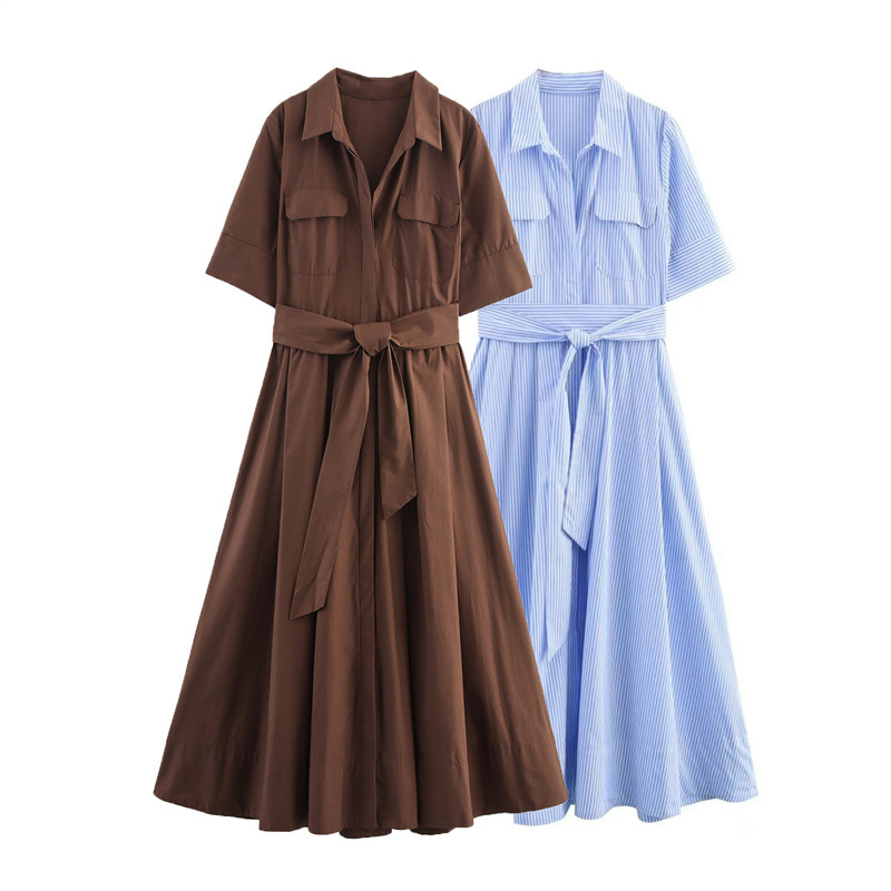 Foreign Trade 2025 Summer New European and American Style Women's Fashion Casual Short Sleeve Poplin Shirt Dress 2640596