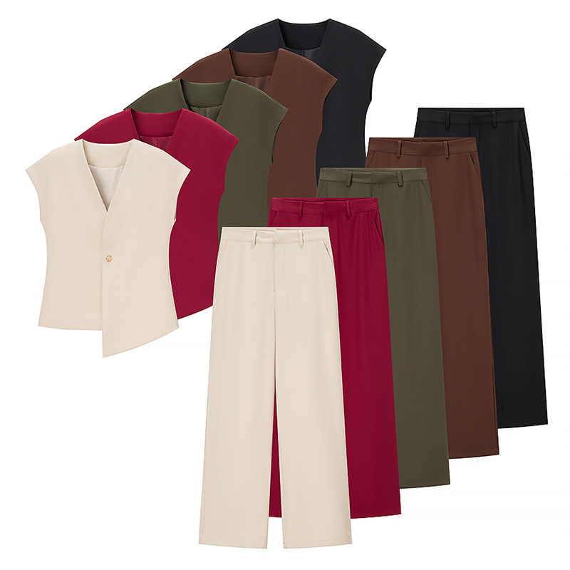 Foreign Trade 2025 Summer New European and American Style Women's Fashion Style Elegant Sleeveless Vest Top Wide Leg Pants Set