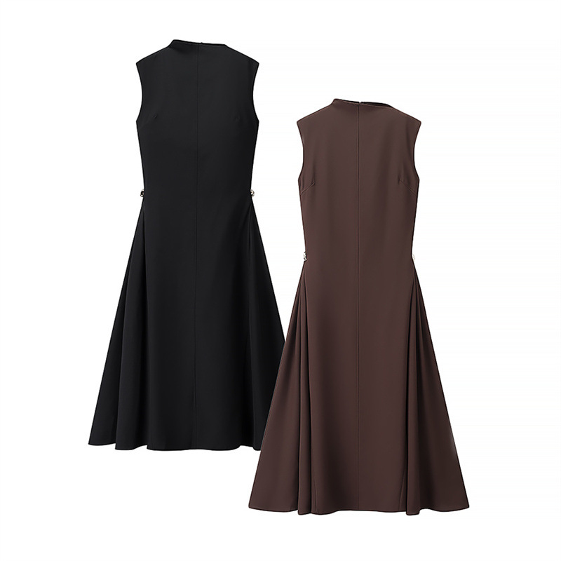 Foreign Trade 2025 Spring/Summer New European and American Style Women's Fashion Sexy Spicy Girl Sleeveless Slimming Half High Neck Large Swing Dress