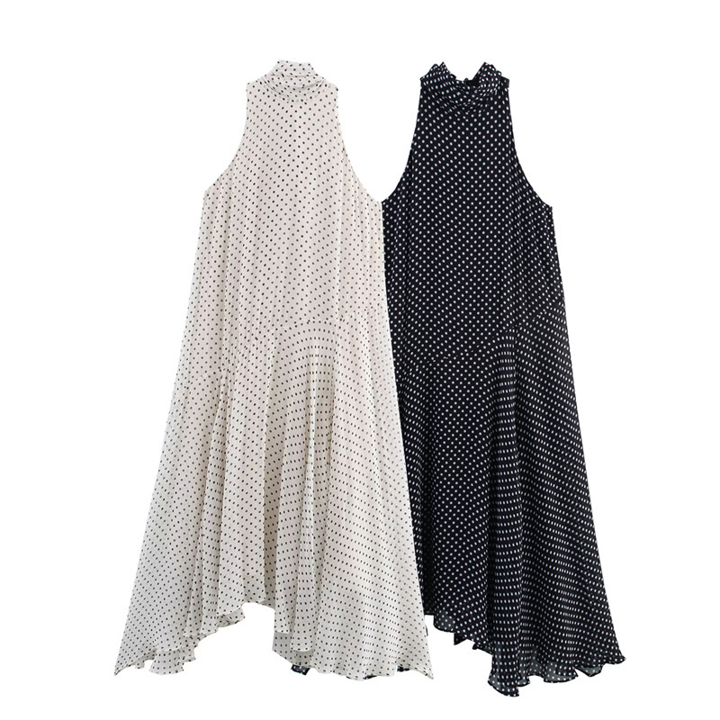 Foreign Trade 2025 Spring/Summer New European and American Style Women's Fashion Sexy Sleeveless Polka Point Hanging Neck Dress 5289042